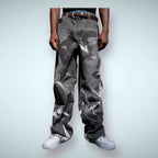 ARMOR JEANS RM204B graphic printed baggy jeans with bold patterns and relaxed fit, casual streetwear style.