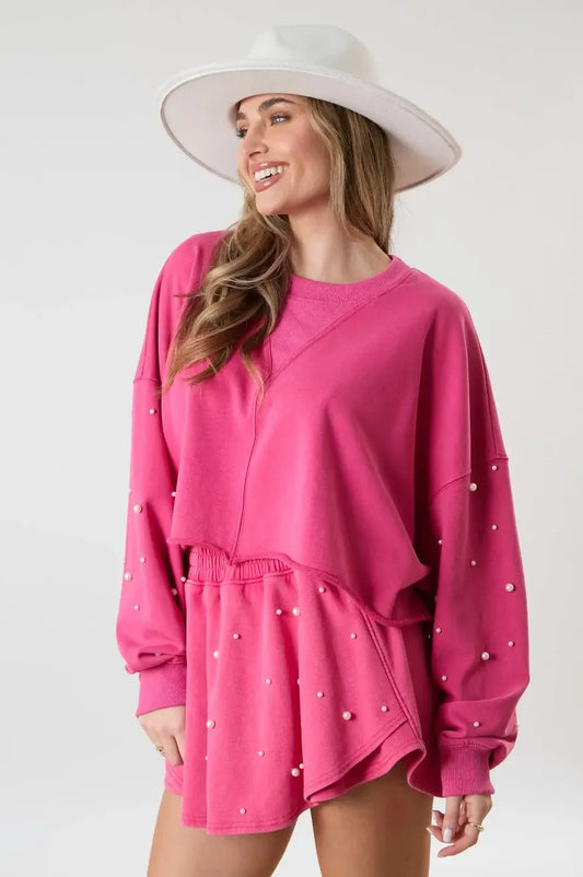 Pink Crop Pearl Set - Plush Fashion Hub