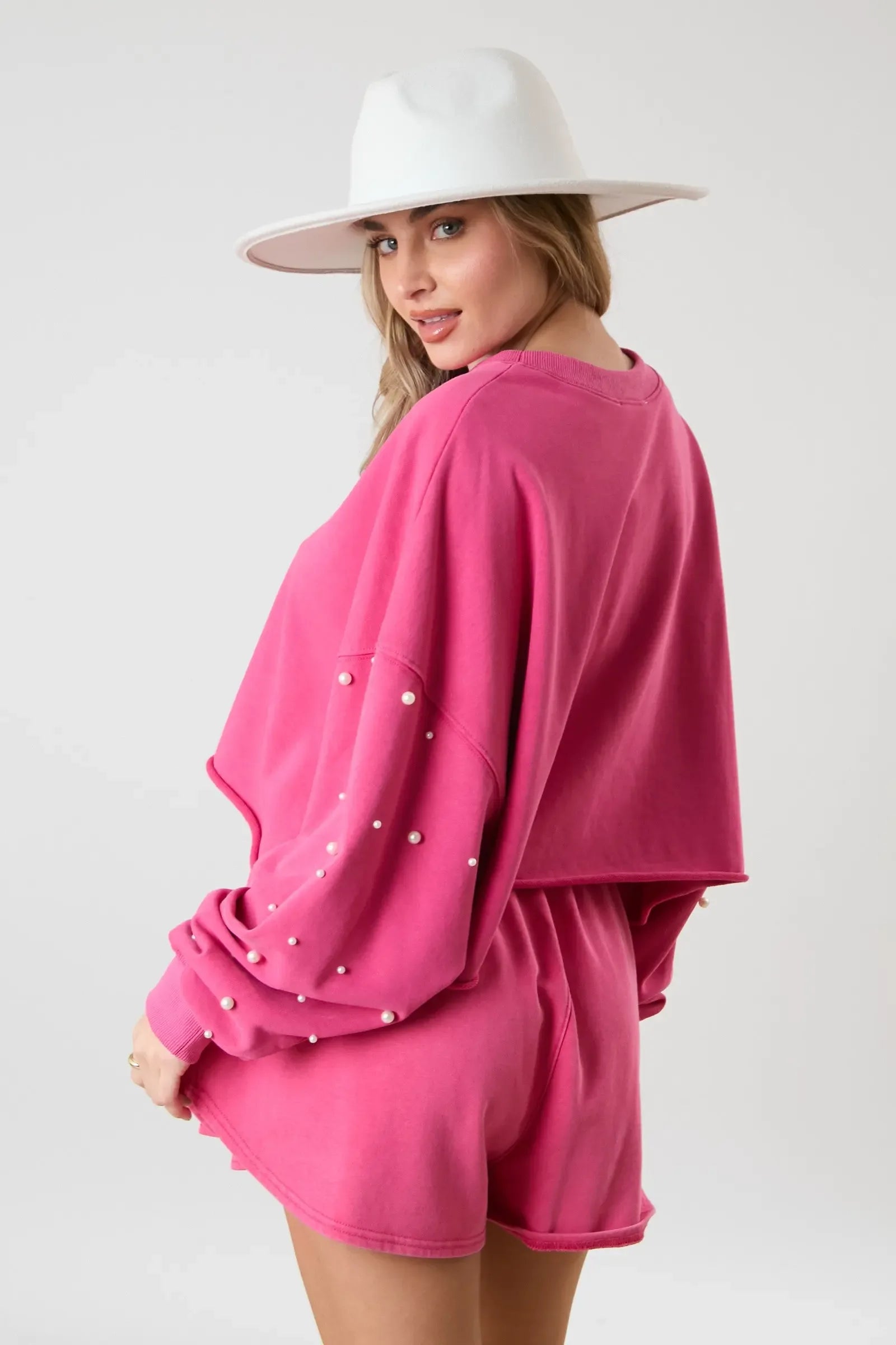 Pink Crop Pearl Set - Plush Fashion Hub