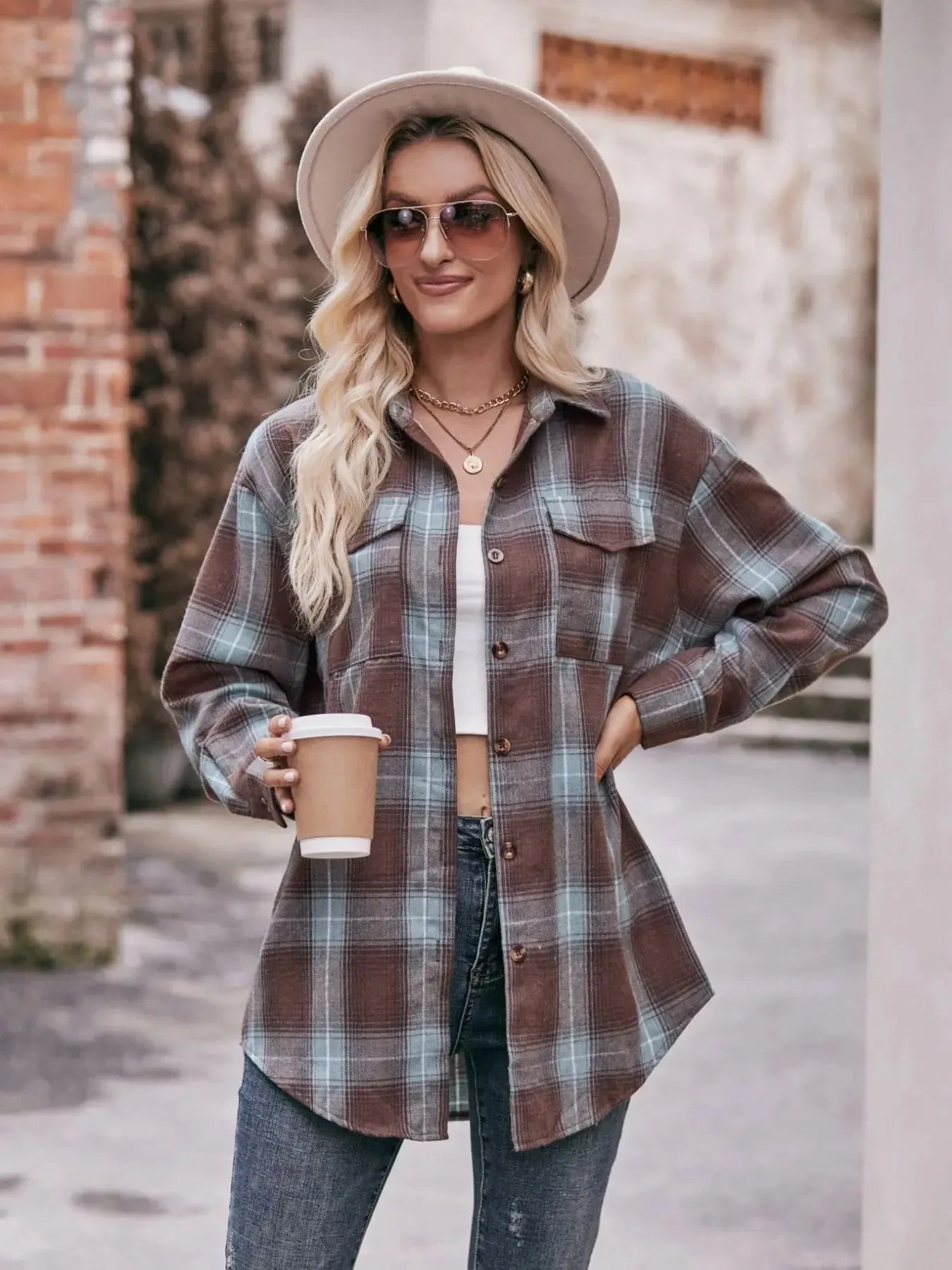 Plaid Button-Down Long Sleeve Shirt - Plush Fashion Hub