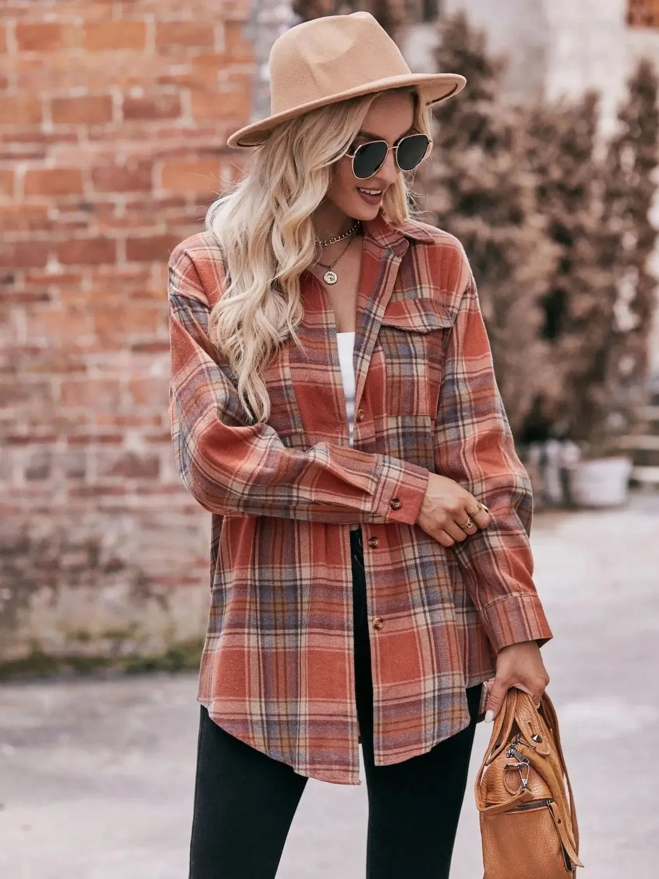 Plaid Button-Down Long Sleeve Shirt - Plush Fashion Hub