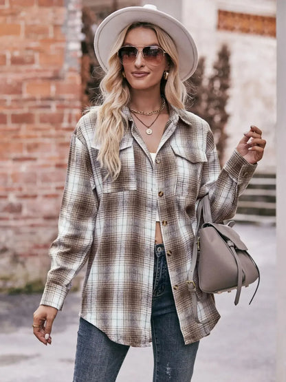 Plaid Button-Down Long Sleeve Shirt - Plush Fashion Hub
