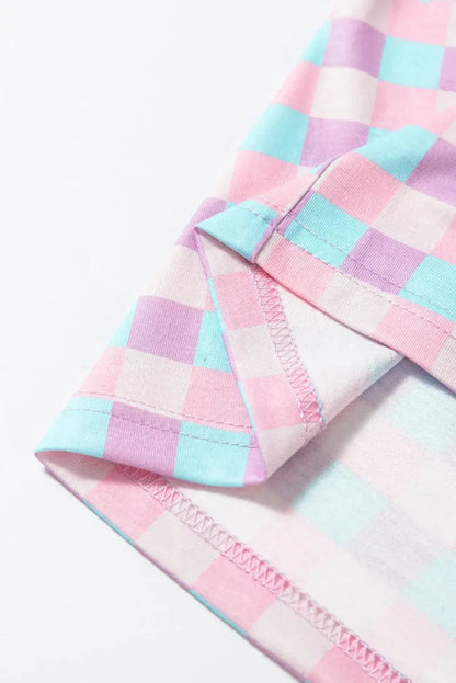 Plaid Collared Neck Short Sleeve Top and Shorts Lounge Set - Plush Fashion Hub