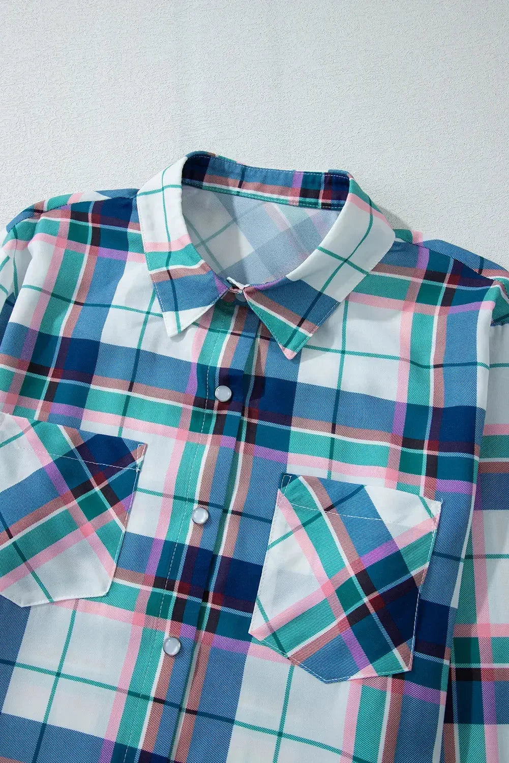 Plaid Snap Down Long Sleeve Top and Shorts Lounge Set - Plush Fashion Hub