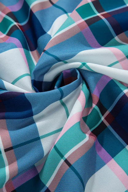 Plaid Snap Down Long Sleeve Top and Shorts Lounge Set - Plush Fashion Hub