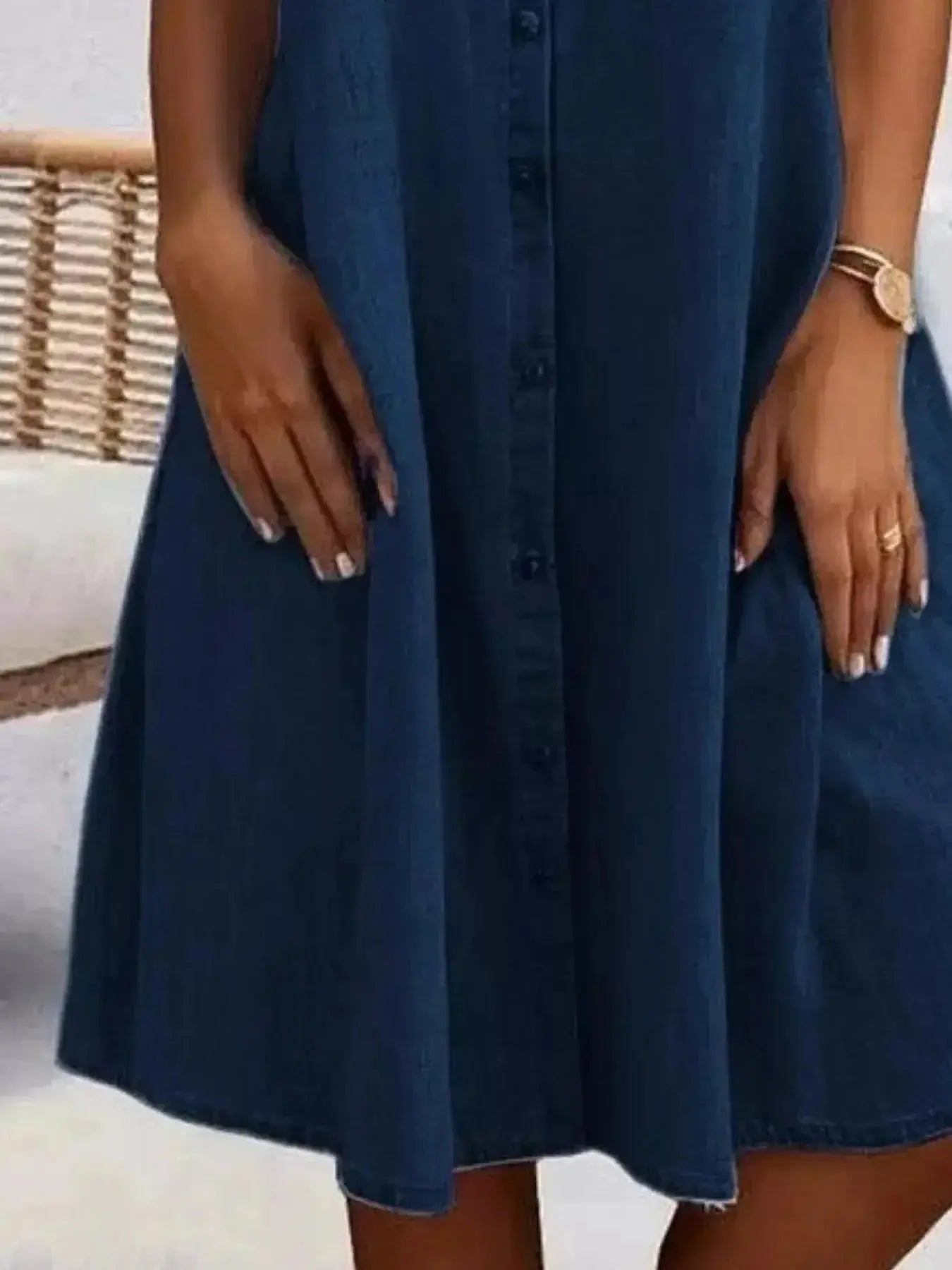 Plus size button-front short sleeve denim dress by Plush Fashion Hub, casual midi style, flattering fit, denim fabric.