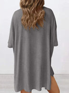 Plus size oversized slit neck lounge set for women, soft rayon pajamas, comfortable and stylish sleepwear by Trendsi.