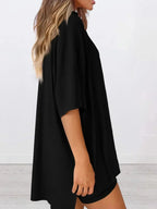 Plus size oversized slit neck lounge set made of soft rayon pajamas for women, featuring a relaxed fit and comfortable design.