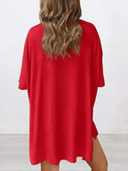 Plus size oversized slit neck lounge set in soft rayon pajamas for women, featuring a relaxed fit and comfortable design.