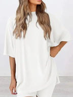 Plus size oversized slit neck lounge set made of soft rayon pajamas for women, featuring a relaxed fit and comfortable design.