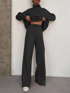 Plus size lounge set with turtleneck sweater and matching pants from Trendsi, featuring cozy long sleeves and comfortable fit.