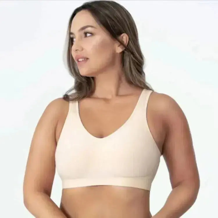Plus-size seamless shaper bra by Plush Fashion Hub, supportive contouring lingerie in bright color, available in S to 3XL.