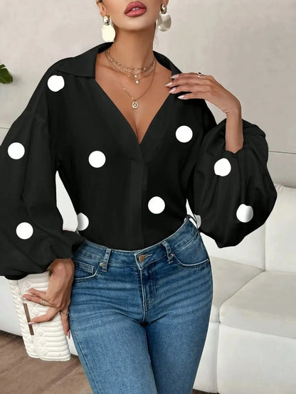 Polka Dot Balloon Sleeve Blouse - Plush Fashion Hub