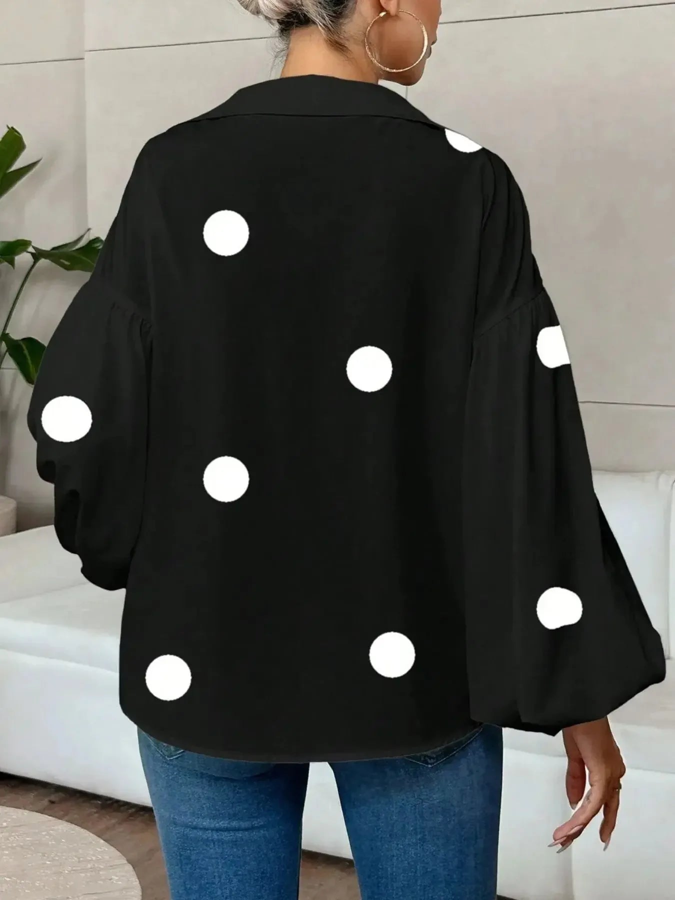 Polka Dot Balloon Sleeve Blouse - Plush Fashion Hub