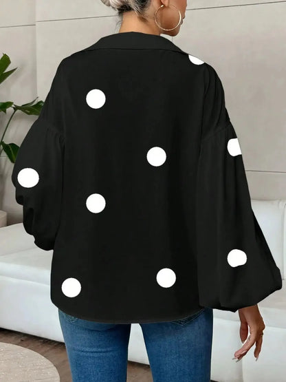 Polka Dot Balloon Sleeve Blouse - Plush Fashion Hub
