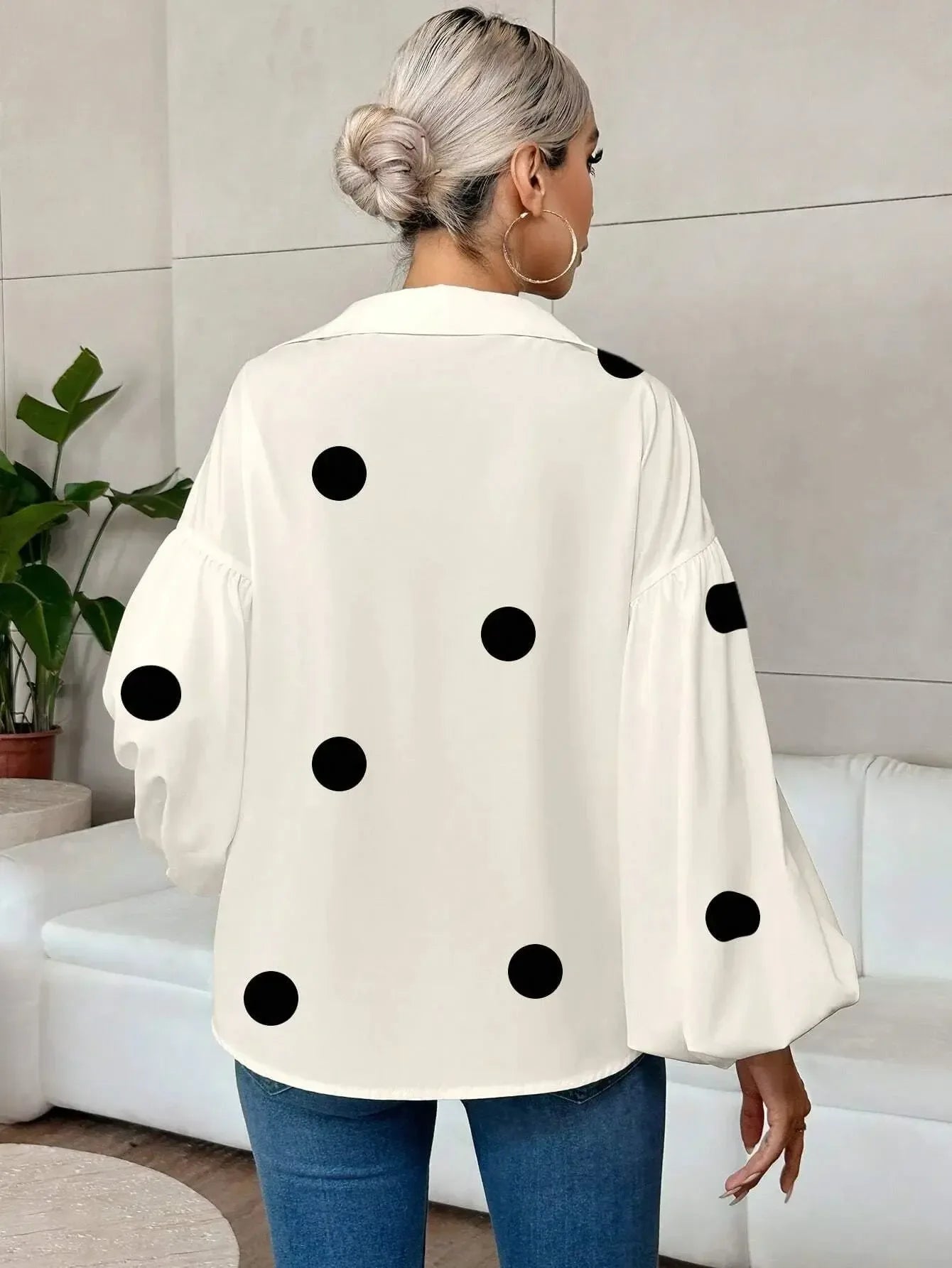 Polka Dot Balloon Sleeve Blouse - Plush Fashion Hub