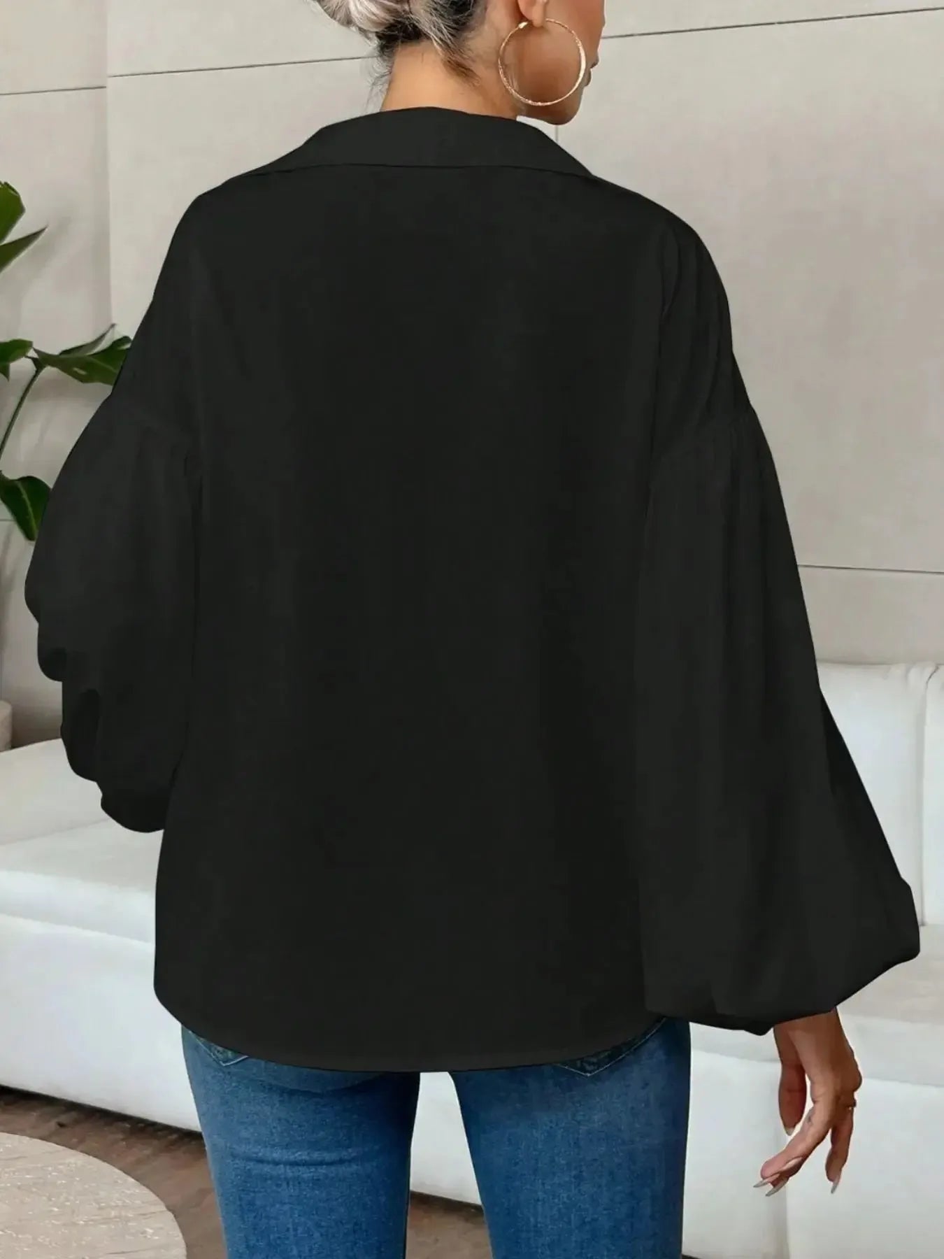 Polka Dot Balloon Sleeve Blouse - Plush Fashion Hub