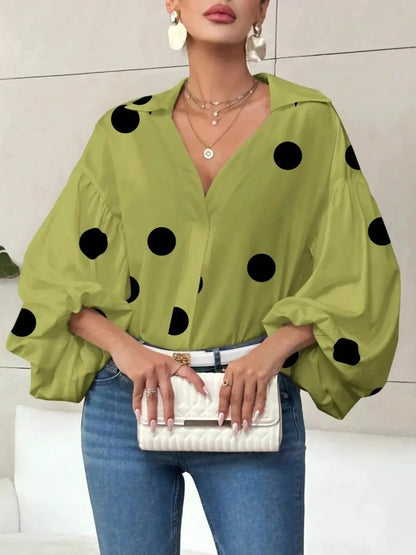 Polka Dot Balloon Sleeve Blouse - Plush Fashion Hub