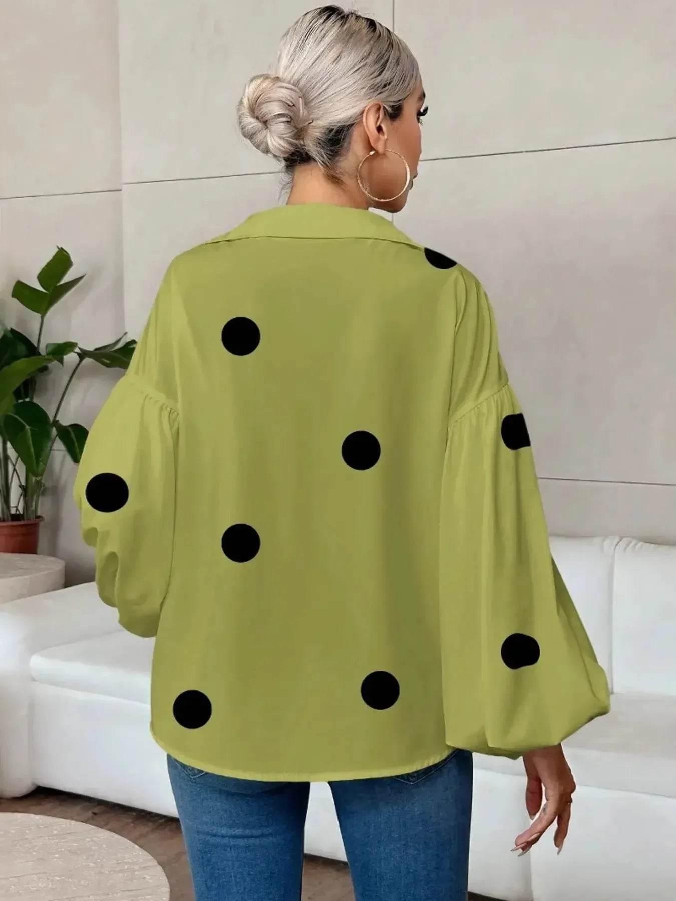 Polka Dot Balloon Sleeve Blouse - Plush Fashion Hub