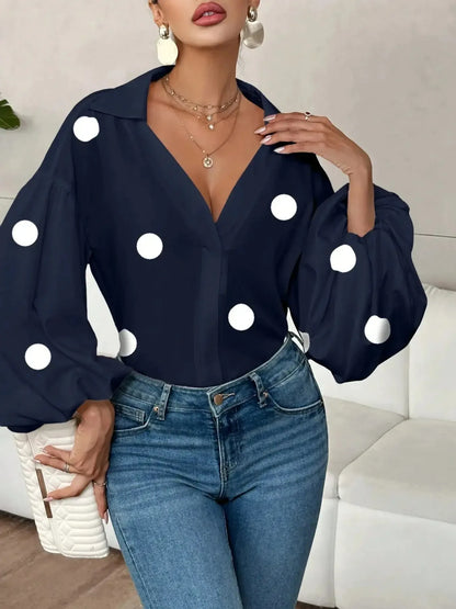 Polka Dot Balloon Sleeve Blouse - Plush Fashion Hub