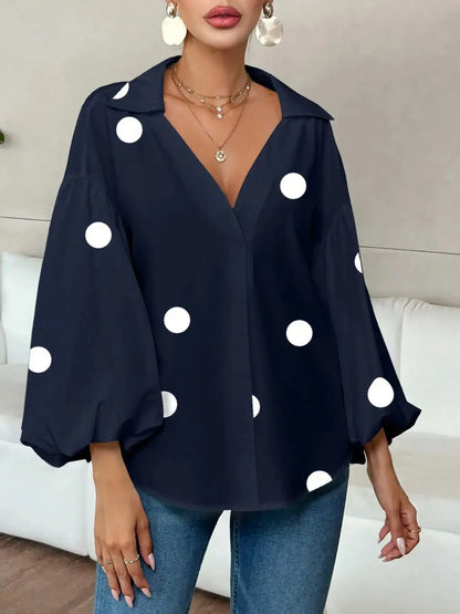 Polka Dot Balloon Sleeve Blouse - Plush Fashion Hub