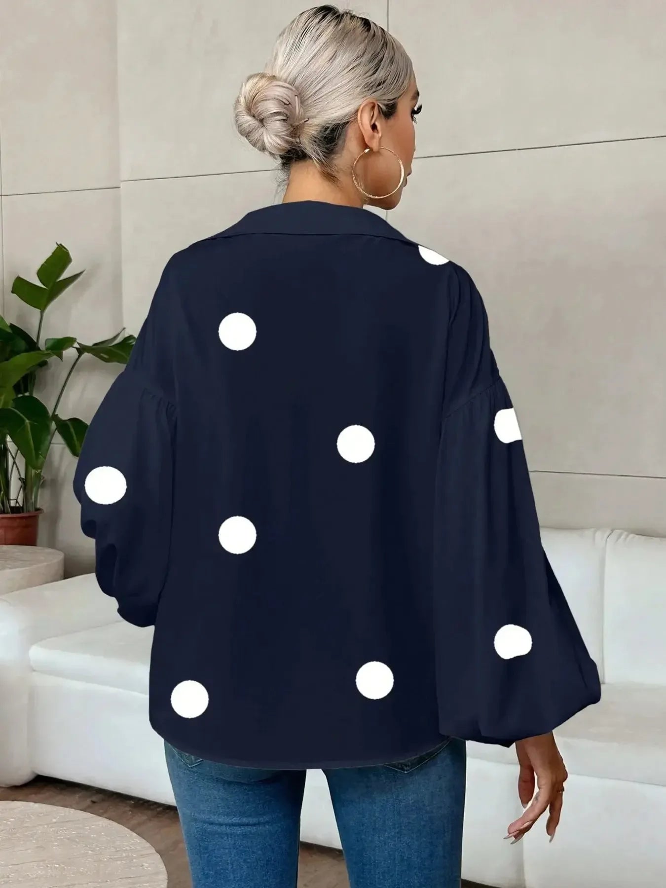 Polka Dot Balloon Sleeve Blouse - Plush Fashion Hub