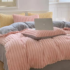 Plush Fashion Hub soft rabbit flannel four-piece bed sheet set with ultra-soft, warm winter bedding for cozy comfort.
