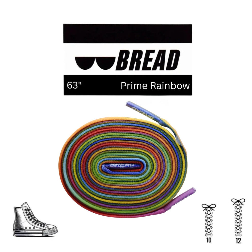 Colorful Prime Rainbow elastic shoelace by Plush Fashion Hub, showing vibrant rainbow pattern and flexible design on a white background.
