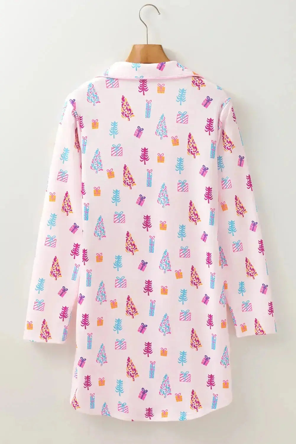 Printed collared long sleeve lounge dress with pockets from Plush Fashion Hub, perfect for comfortable pajamas or loungewear.