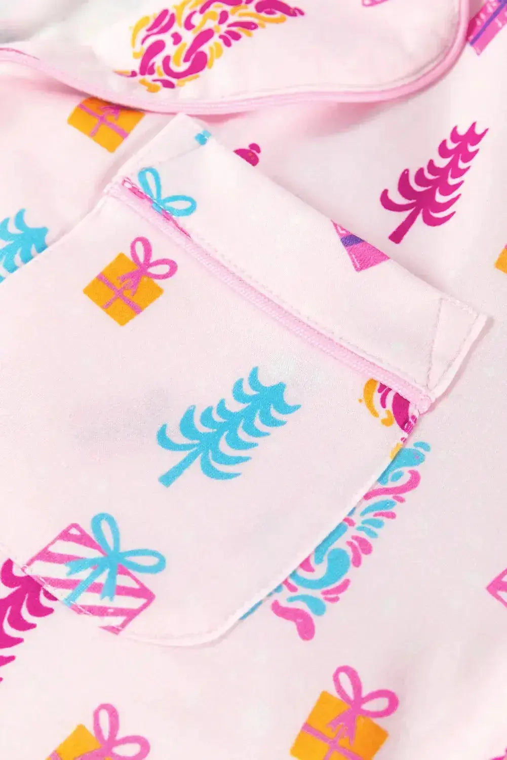 Printed collared long sleeve lounge dress with pockets, made by Plush Fashion Hub, perfect for comfortable pajamas.