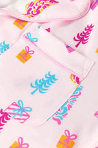 Printed collared long sleeve lounge dress with pockets, made by Plush Fashion Hub, perfect for comfortable pajamas.