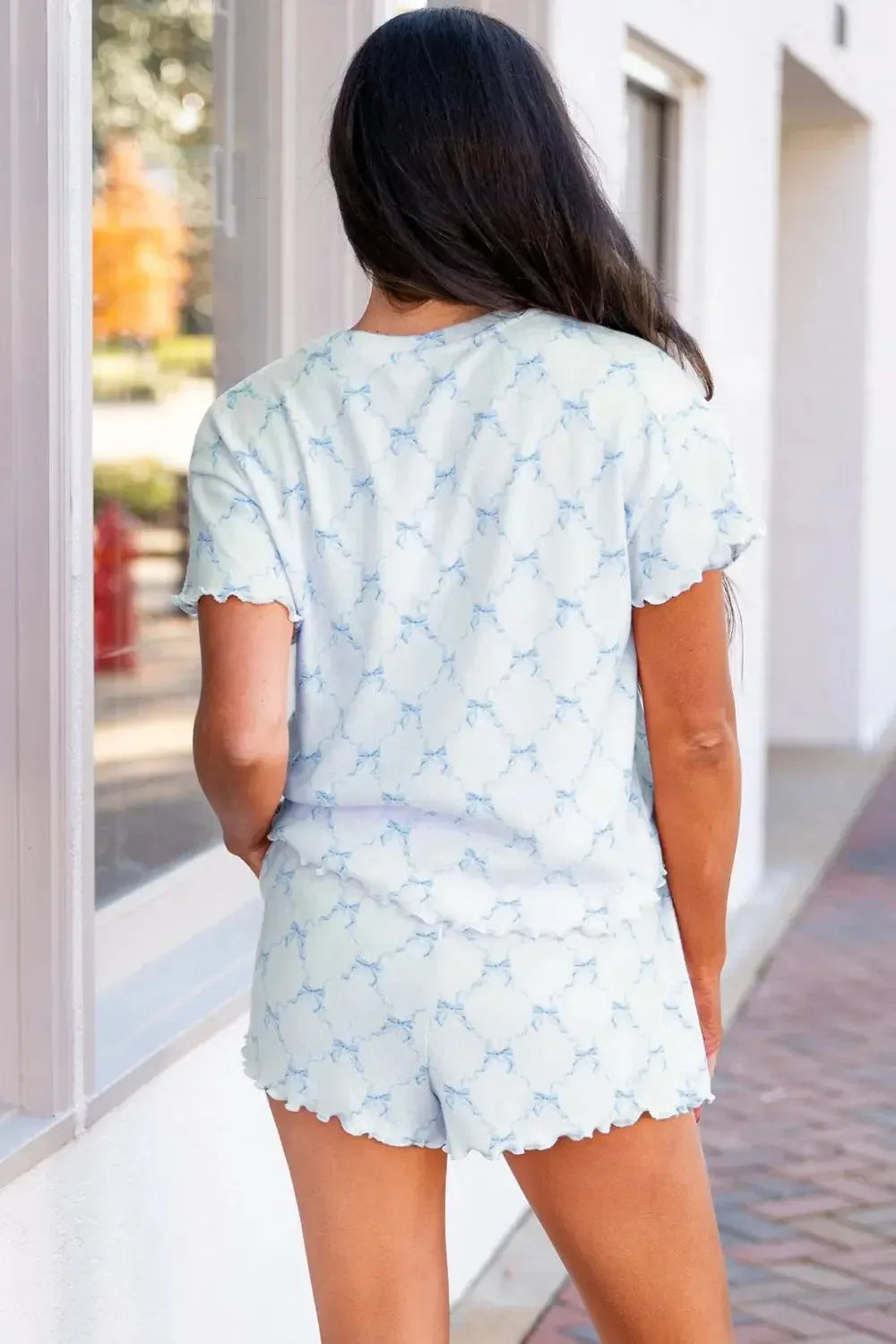 Printed Round Neck Top and Shorts Two-Piece Lounge Set - Plush Fashion Hub