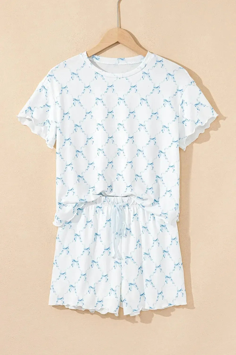 Printed Round Neck Top and Shorts Two-Piece Lounge Set - Plush Fashion Hub