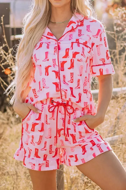 Printed Shirt and Shorts Pajama Set - Plush Fashion Hub