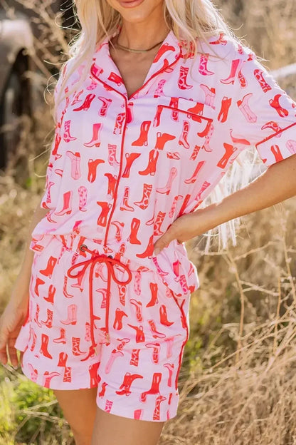 Printed Shirt and Shorts Pajama Set - Plush Fashion Hub