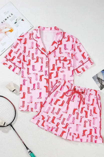 Printed Shirt and Shorts Pajama Set - Plush Fashion Hub