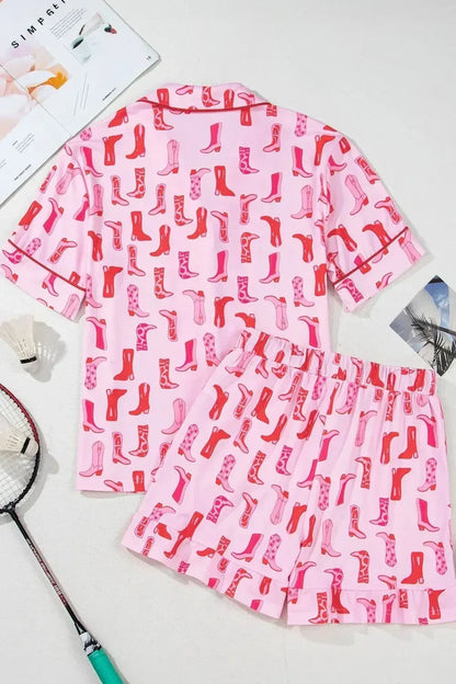 Printed Shirt and Shorts Pajama Set - Plush Fashion Hub