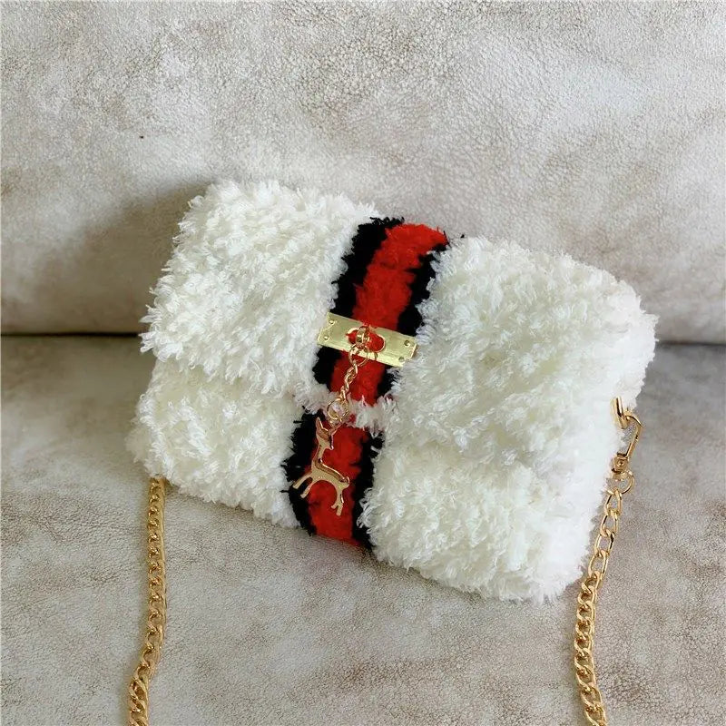 Soft, hand-woven fleece-lined plush one-shoulder purse for women featuring a cozy, stylish design from Trendy Attic Store01.