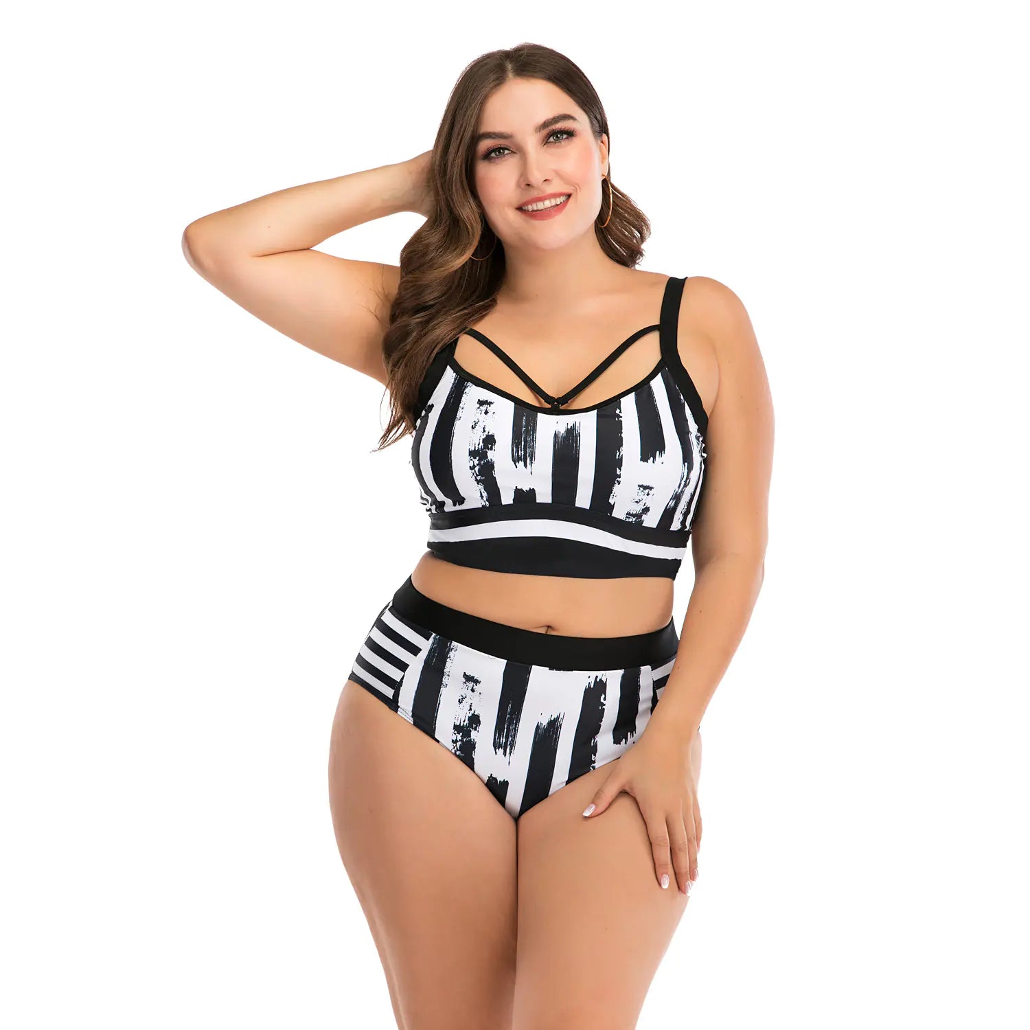 Plus size women's sexy bikini swimsuit with vibrant pattern, featuring supportive straps and flattering fit from Trendy Attic Store01.