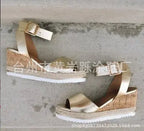 Korean style women’s summer casual wedge peep-toe sandals in neutral tones with open toe design and chunky heel from Trendy Attic Store01.