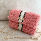 Women’s hand-woven fleece-lined plush one-shoulder bag, soft textured purse with stylish design from Trendy Attic Store01.