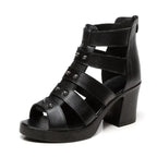 Women’s summer hollow chunky heel Roman peep toe sandals by Trendy Attic Store01, featuring open toes and stylish design.