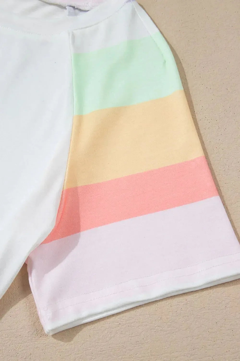 Rainbow Striped Round Neck T Shirt and Shorts Lounge Set - Plush Fashion Hub