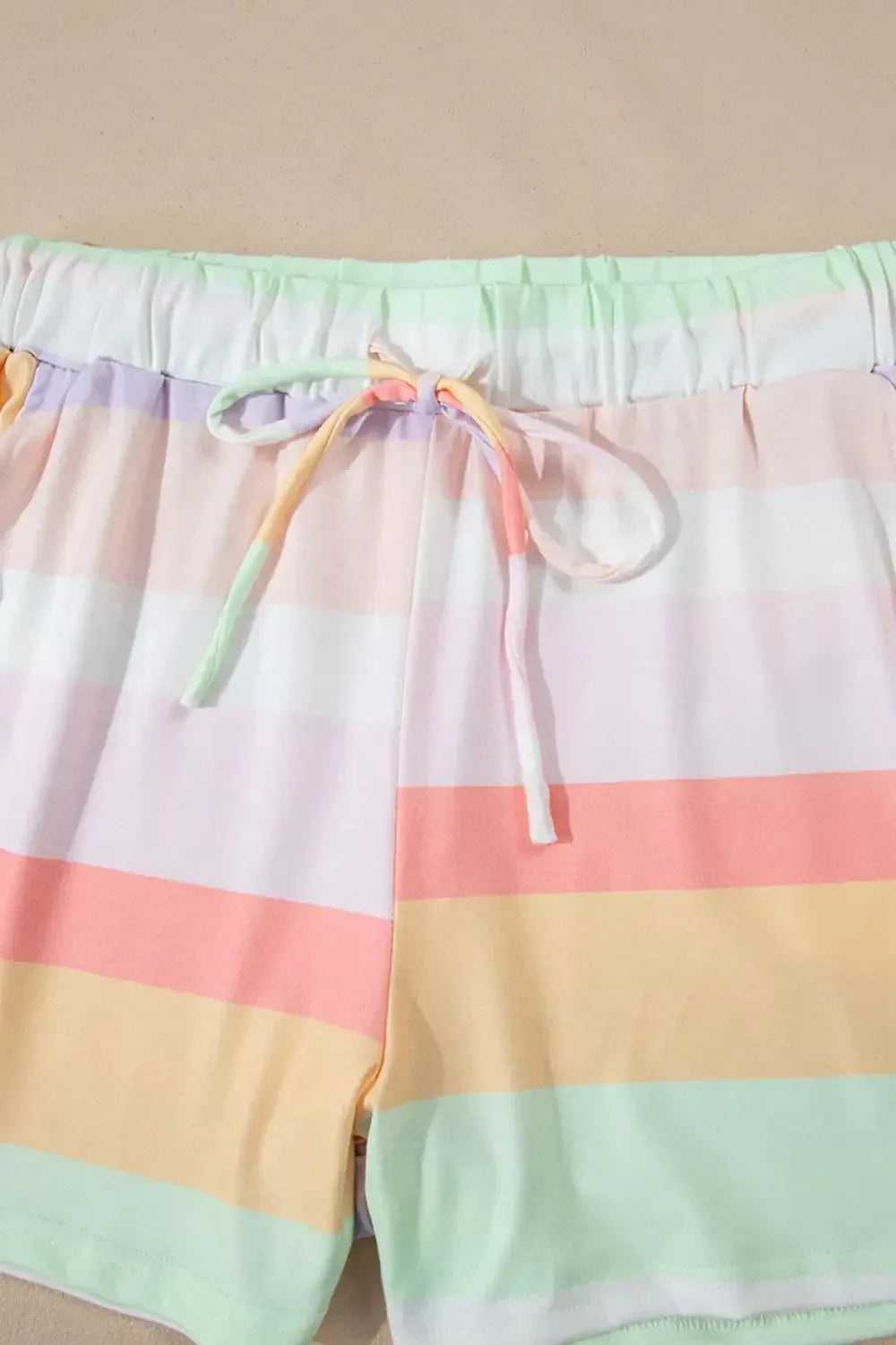 Rainbow Striped Round Neck T Shirt and Shorts Lounge Set - Plush Fashion Hub