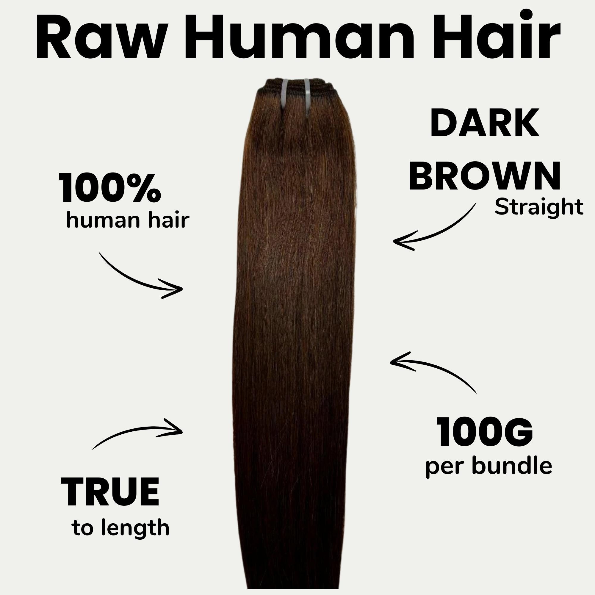 Raw Dark Brown Straight 100% Human Hair Bundles - Plush Fashion Hub