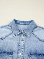 Raw hem denim button-down shirt dress with pockets, relaxed cotton fit, casual style, from Trendsi.