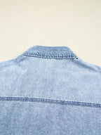 Raw hem denim button-down shirt dress with pockets, relaxed cotton fit, styled with long sleeves and casual look by Trendsi.