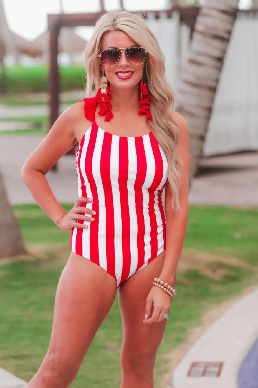 Red Set Sail Striped Swimsuit Pretty Little Patriot