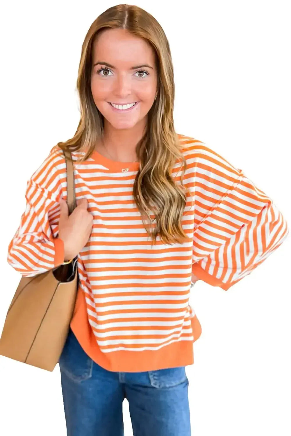 Red striped long sleeve top with drop shoulder and exposed seams, by Gilded Glamour Shop, stylish and casual for daily wear.