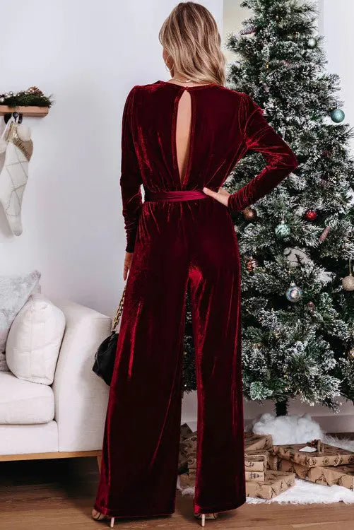 Red Velvet Keyhole Jumpsuit Pretty Little Patriot